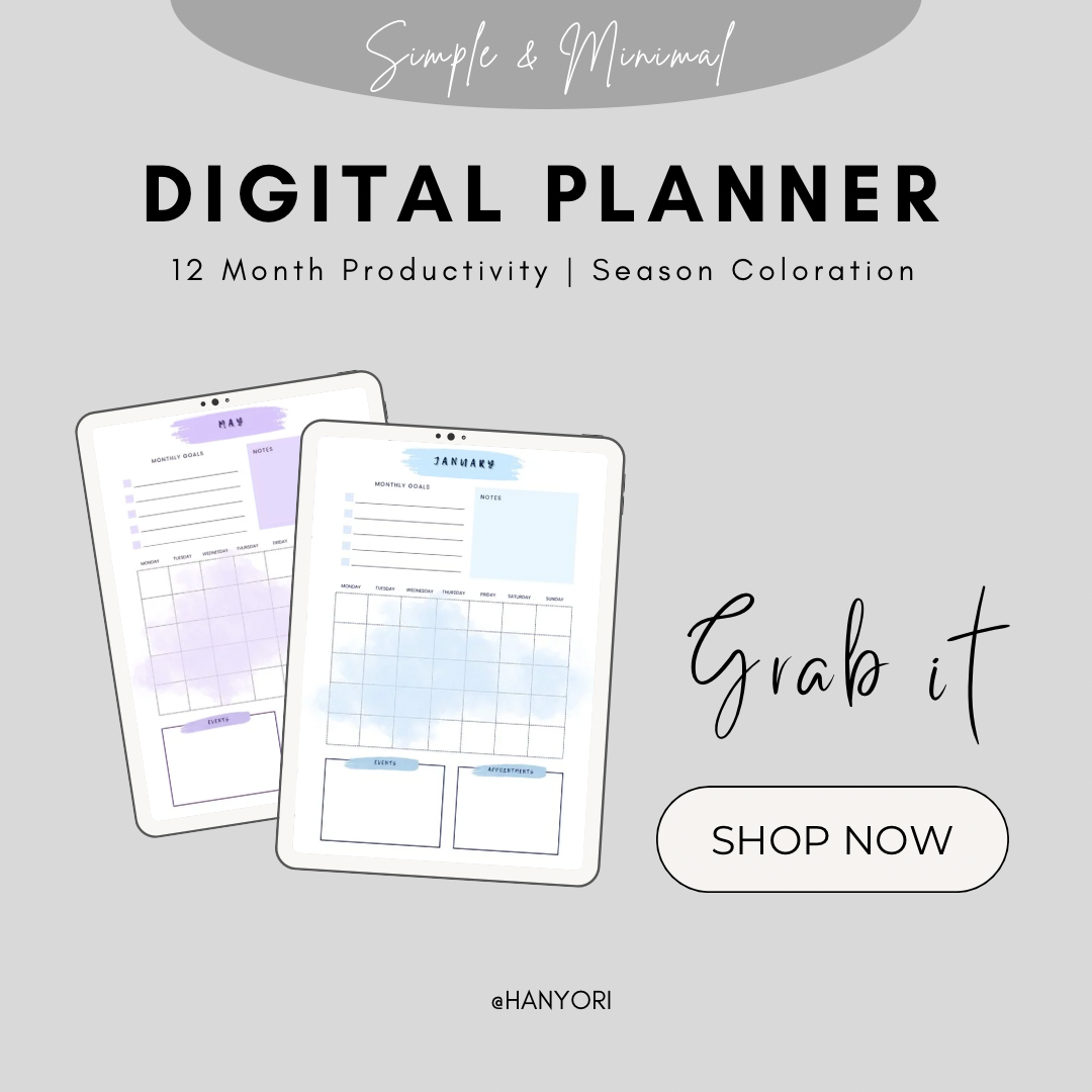 Minimalist Monthly Digital Planner - Hanyori Skin